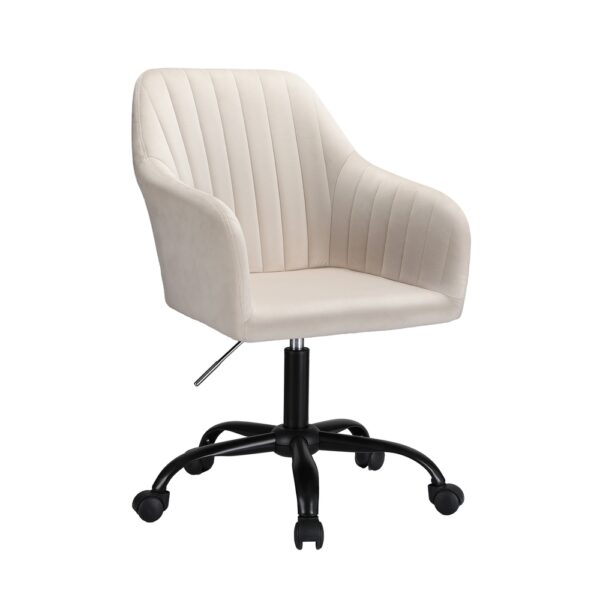 Aplusliving-Office Chair Velvet Seat Cream Mid Back Adjustable Height 360 Swivel Comfortable