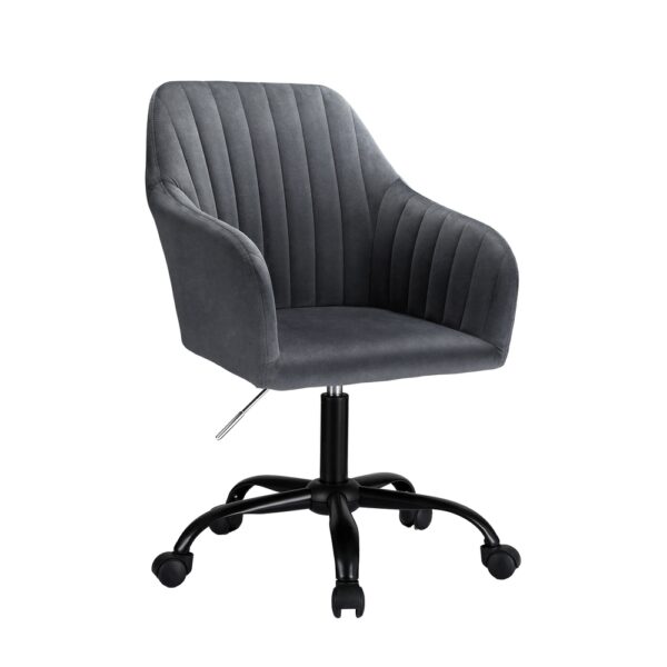 Aplusliving-Office Chair Velvet Seat Dark Grey Mid Back Adjustable Height 360 Swivel 150kg