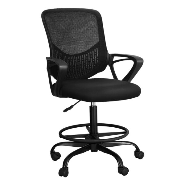 Aplusliving-Adjustable Drafting Stool Mesh Office Chair with Footrest and Lumbar Support Bla