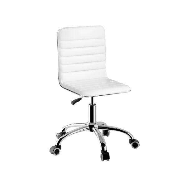 Aplusliving-White PU Leather Office Chair Adjustable Low Back 360 Swivel 5 Wheels