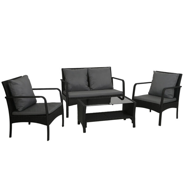 Aplusliving-4PC Rattan Wicker Sofa Set Outdoor Patio Garden Furniture Lounge Table Chair