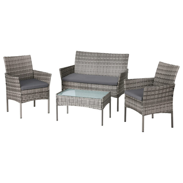 Aplusliving-4 Seater Outdoor Sofa Set Wicker Setting Table Chair Furniture Grey Indoor Outdo