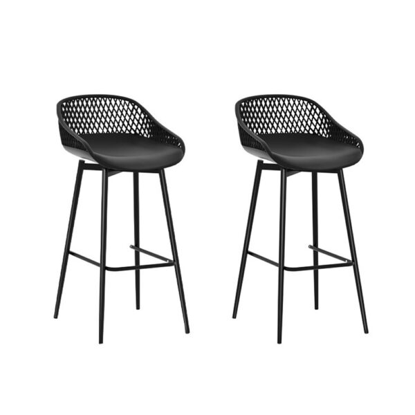 Aplusliving-Outdoor Bar Stools Plastic Metal Dining Chair Patio Furniture Garden Black 2PC