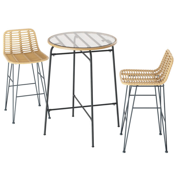 Aplusliving-3PC Outdoor Wicker Bar Set Patio Bistro Table 2 Chairs UV Resistant Steel Frame