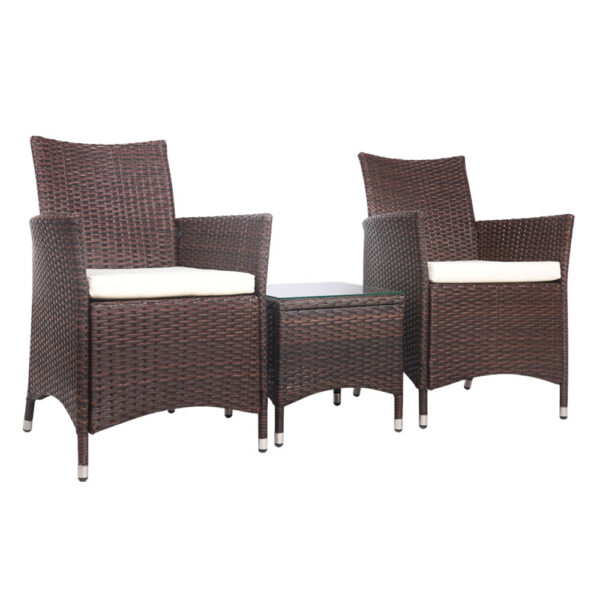 Aplusliving-Wicker Outdoor Furniture Set 3PC Brown Sofa Chairs Table Cushions Patio Garden