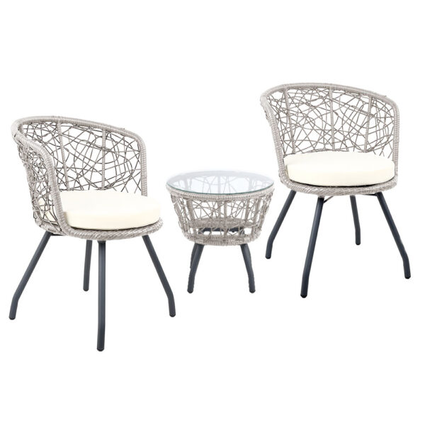 Aplusliving-3 Piece Rattan Patio Set Weather Resistant Cushioned Chairs & Glass Table