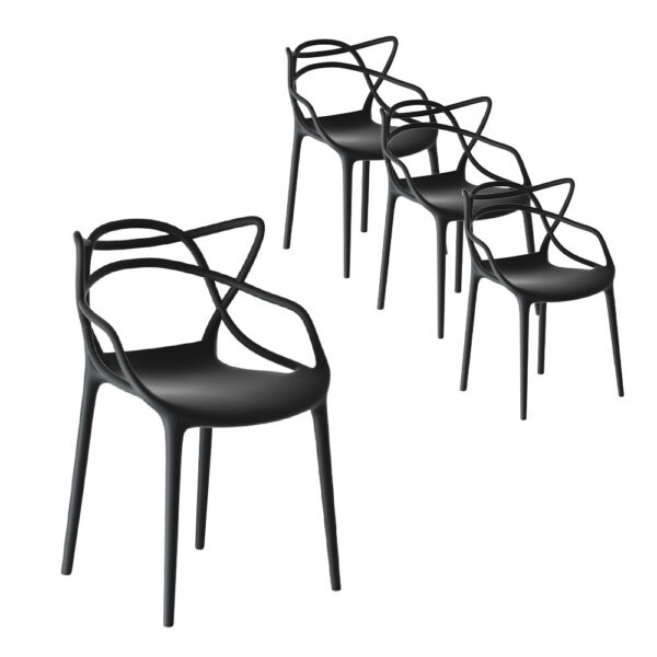 Aplusliving-Set of 4 Black Stackable Outdoor Chairs UV Water Resistant Patio Seating