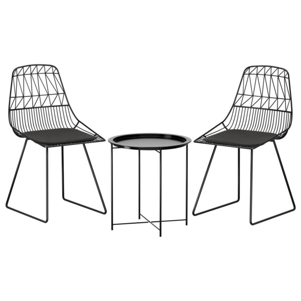 Aplusliving-3PC Outdoor Bistro Set Patio Furniture Lounge Chairs Table Garden Black Steel