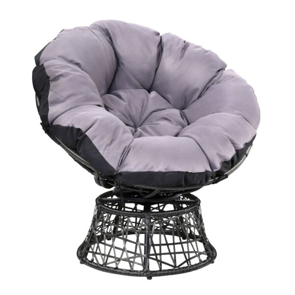 Aplusliving-Outdoor Papasan Chair Wicker Lounge Patio Furniture Cushion Black Rotatable