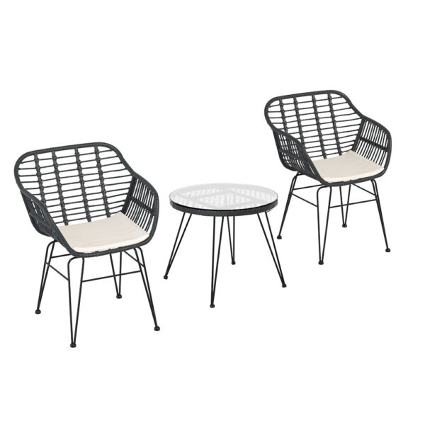 Aplusliving-3 Piece PE Wicker Outdoor Lounge Set Patio Chairs Table Bistro Garden Furniture