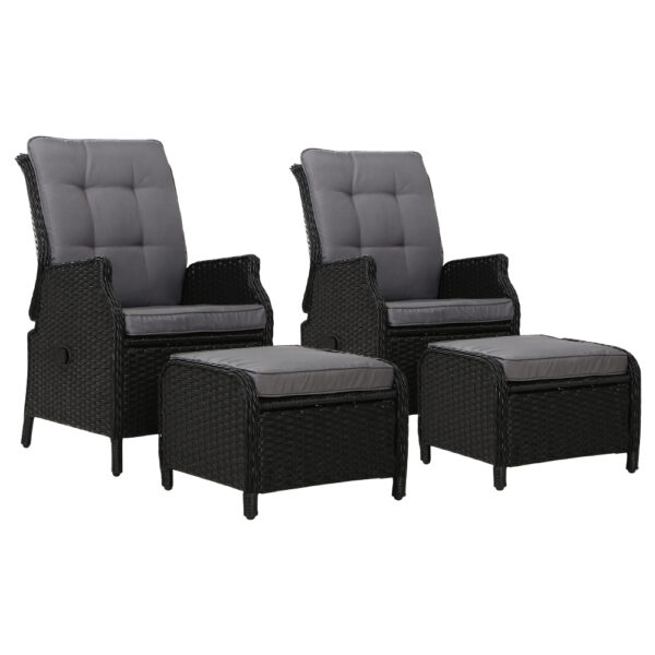 Aplusliving-2 Outdoor Wicker Recliner Chairs with Ottomans Patio Sun Lounge Adjustable