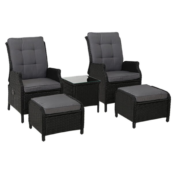 Aplusliving-Outdoor Wicker Recliner Set with Ottoman and Table Adjustable Patio Furniture