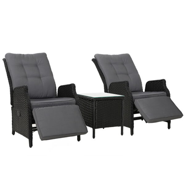 Aplusliving-Outdoor Wicker Recliner Chair Set Sun Lounge Patio Furniture with Table