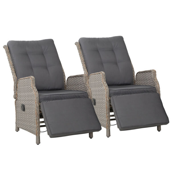 Aplusliving-2pc Outdoor Recliner Chairs Set Adjustable Wicker Patio Furniture Lounge Grey