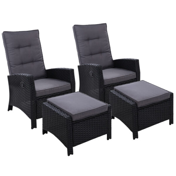 Aplusliving-2pc Outdoor Wicker Recliner Chair Set Patio Sofa Lounger with Cushion Ottoman