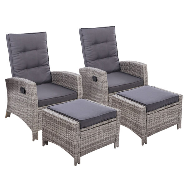 Aplusliving-2pc Outdoor Wicker Recliner Chair Set Patio Sofa Lounger with Cushion Ottoman