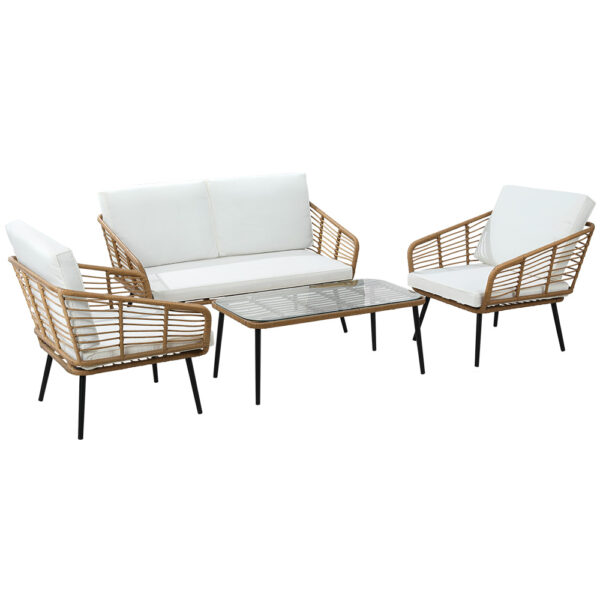 Aplusliving-4PC Rattan Outdoor Lounge Set Sofa Chairs Table Patio Garden Furniture Set