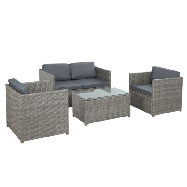 Aplusliving-4 Piece Wicker Outdoor Sofa Set Patio Furniture Lounge Table Chairs Cushions