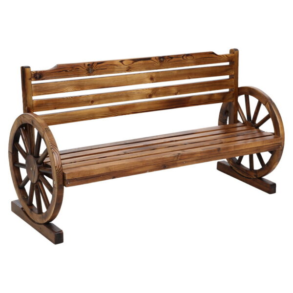 Aplusliving-3 Seater Wooden Wagon Wheel Bench Outdoor Garden Patio Furniture 300kg Capacity