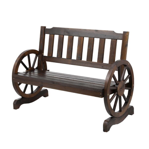 Aplusliving-Rustic 2 Seater Wooden Garden Bench Wagon Wheel Armrests UV Resistant 220kg