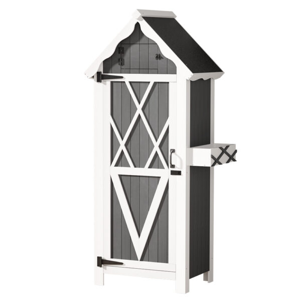 Aplusliving-Weather Resistant Wooden Outdoor Storage Shed 3 Tier Shelves Garden Cabinet