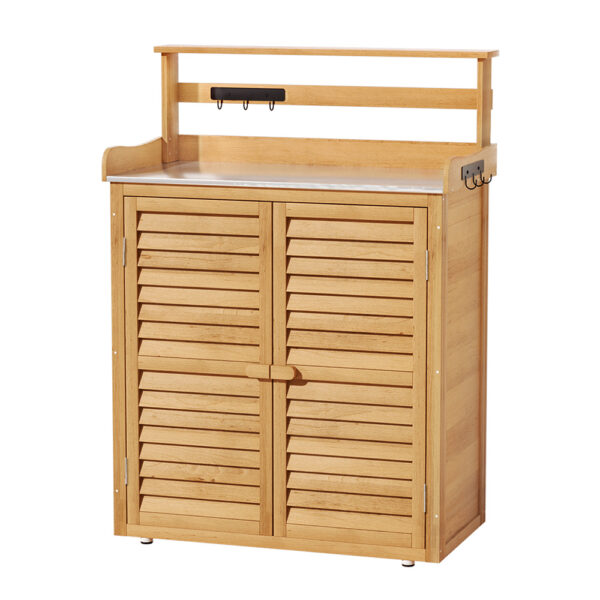 Aplusliving-Outdoor Garden Storage Cabinet Wooden Potting Bench Weather Resistant Organizer