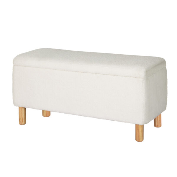 Aplusliving-Teddy Fabric Ottoman Storage Box 99cm White Boucle Bench 300kg Capacity