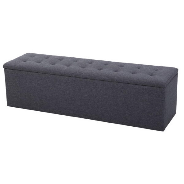 Aplusliving-Extra Long 140cm Linen Ottoman Storage Box Bench Dark Grey Footstool Seating