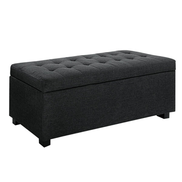 Aplusliving-Linen Charcoal Ottoman Storage Box 97cm Cushioned Bench with Lift up Lid