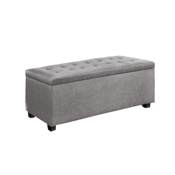 Aplusliving-Linen Fabric Ottoman Storage Box 97cm Light Grey Bench Footrest Chest Seat