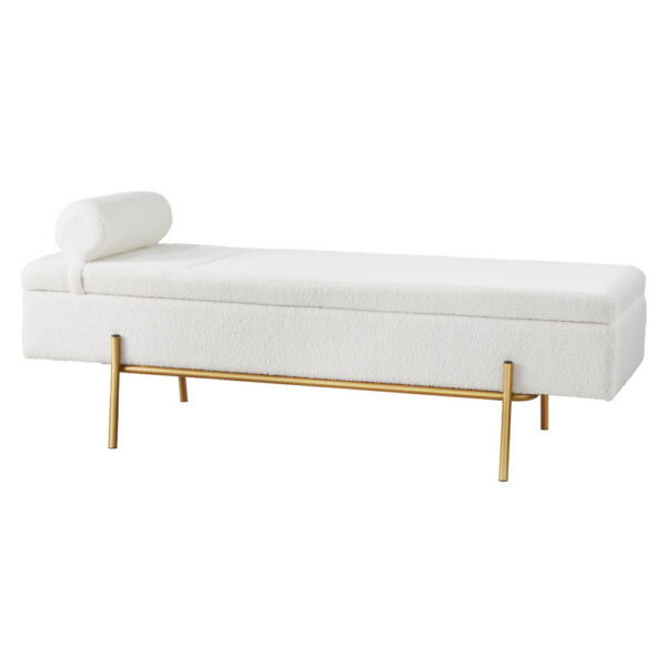 Aplusliving-Storage Ottoman Bed 140cm Boucle Fabric Hidden Storage White Gold Easy Assembly