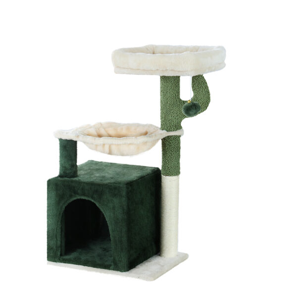 Aplusliving-78cm Cat Tree Condo Scratching Post Tower Bed Hammock Toy Green Velvet Sisal