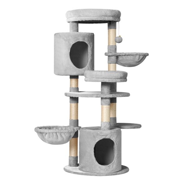 Aplusliving-123cm Cat Tree Tower Condo Scratching Post Bed Hammock Playhouse Light Grey