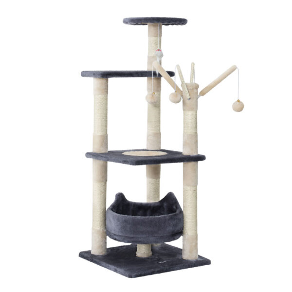 Aplusliving-Multi-Level Cat Tree 110cm Grey Plush Soft Natural Sisal Posts Toys