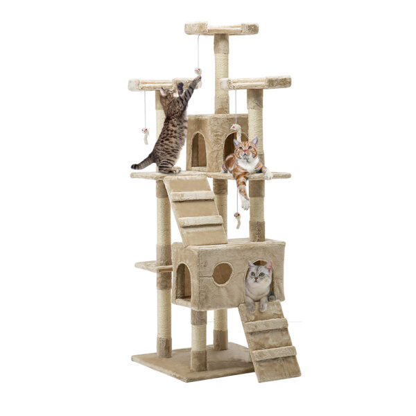 Aplusliving-180cm Cat Tree Tower Condo Scratching Post Multi Level Plush Beige House Toy