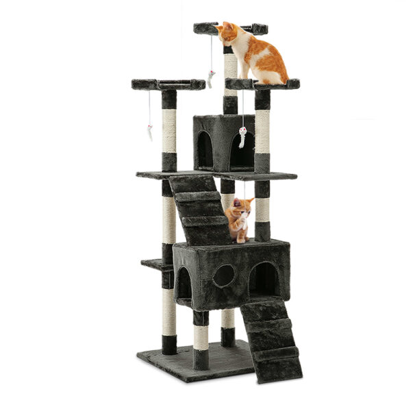 Aplusliving-180cm Cat Tree Tower Condo Scratching Post Sisal Toys Bed Grey Multi Level