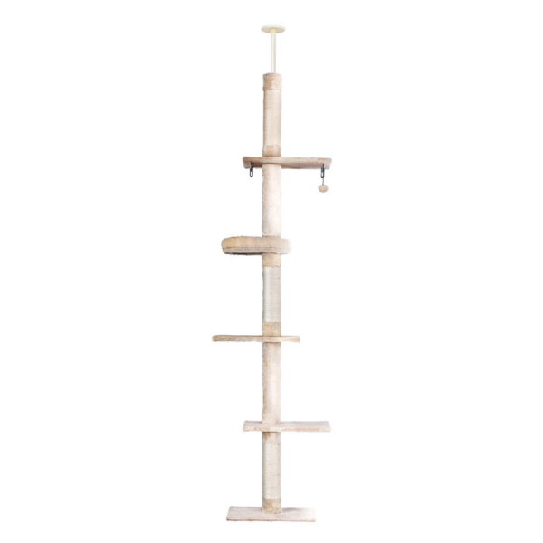 Aplusliving-Cat Tree 290cm Tower Scratching Post Floor to Ceiling Bed Beige White Adjustable