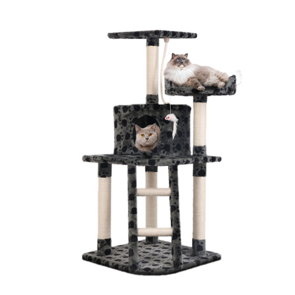 Aplusliving-120cm Cat Tree Tower Condo Scratching Post Bed Multi Level Sisal Plush Grey