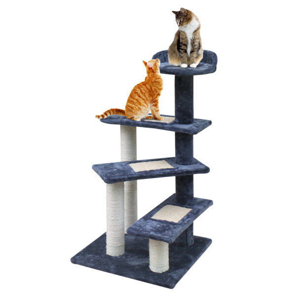 Aplusliving-Cat Scratch Tree 100cm Grey Plush Multi-Level Design with Steps