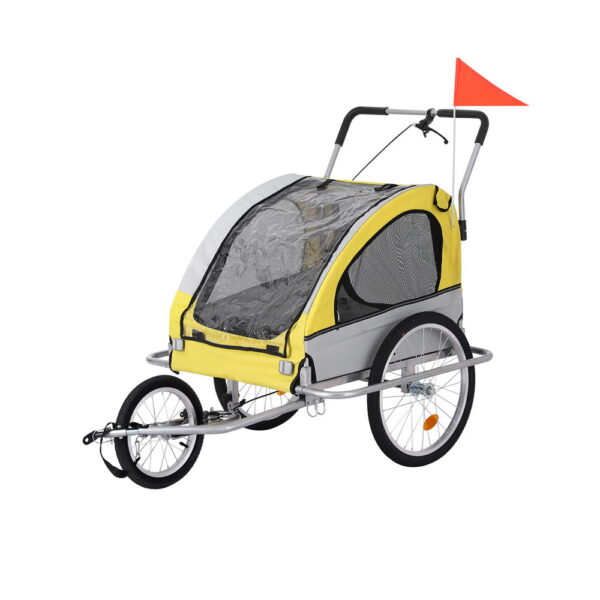 Aplusliving-Pet Bike Trailer Dog Stroller Large Travel Cycling Foldable Grey Yellow 35kg