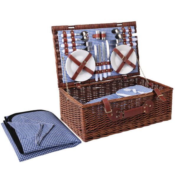 Aplusliving-4 Person Wicker Picnic Basket Set with Insulated Cooler Bag and Blanket