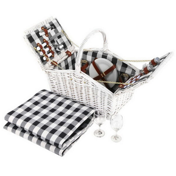 Aplusliving-2 Person Wicker Picnic Basket Set with Insulated Blanket and Cutlery Set