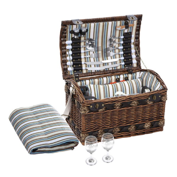 Aplusliving-4 Person Wicker Picnic Basket Set with Insulated Cooler Blanket Cutlery Plates