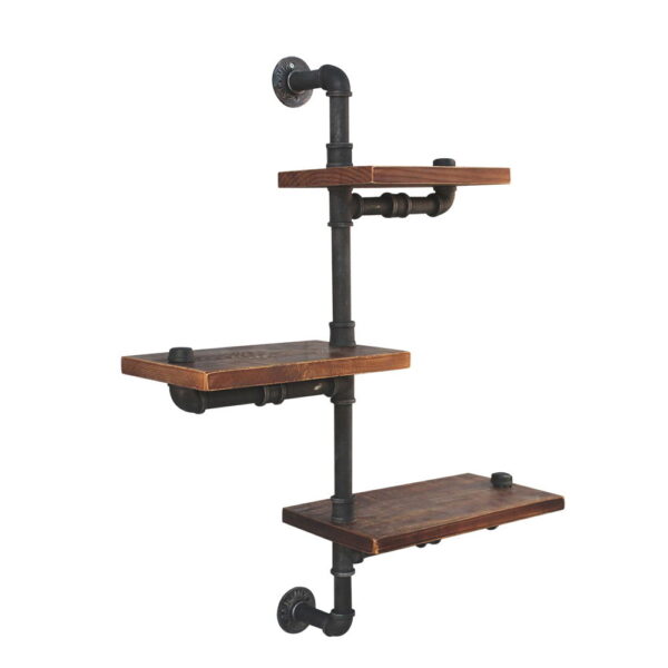 Aplusliving-3 Tier Industrial Rustic Pipe Timber Wall Shelf Adjustable Corner Storage