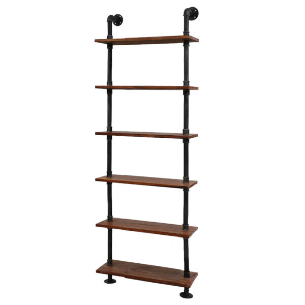 Aplusliving-6 Tier Industrial Pipe Wall Shelf Rustic Timber Metal Storage Organizer 200cm