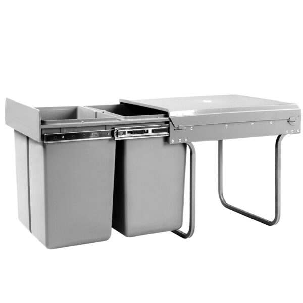 Aplusliving-40L Dual Compartment Pull Out Kitchen Waste Bin 2x20L Under Bench Grey