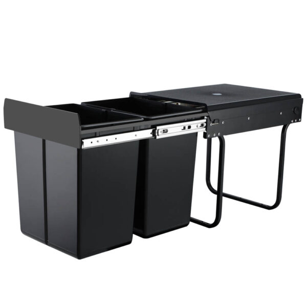 Aplusliving-20L Dual Compartment Kitchen Cabinet Pull Out Waste Bin Black Easy Install