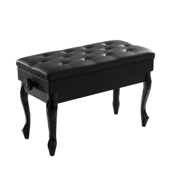 Aplusliving-Piano Bench Stool Adjustable Height Keyboard Seat Storage Black PU Leather 75x34