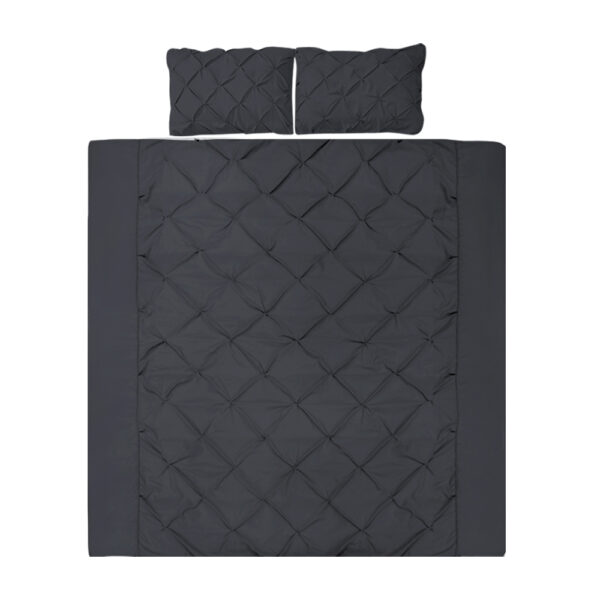 Aplusliving-King Size Black Diamond Pintuck 3pc Quilt Cover Set Breathable Soft Microfibre