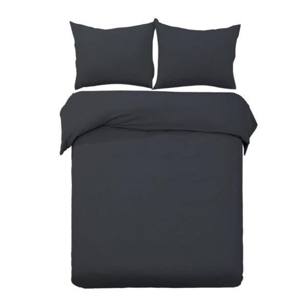 Aplusliving-King Size 3 Piece Quilt Cover Set Black Pinch Pleated Soft Microfibre